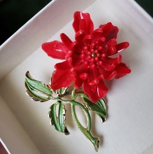Vintage Red Chrysanthemum Pin 1960s